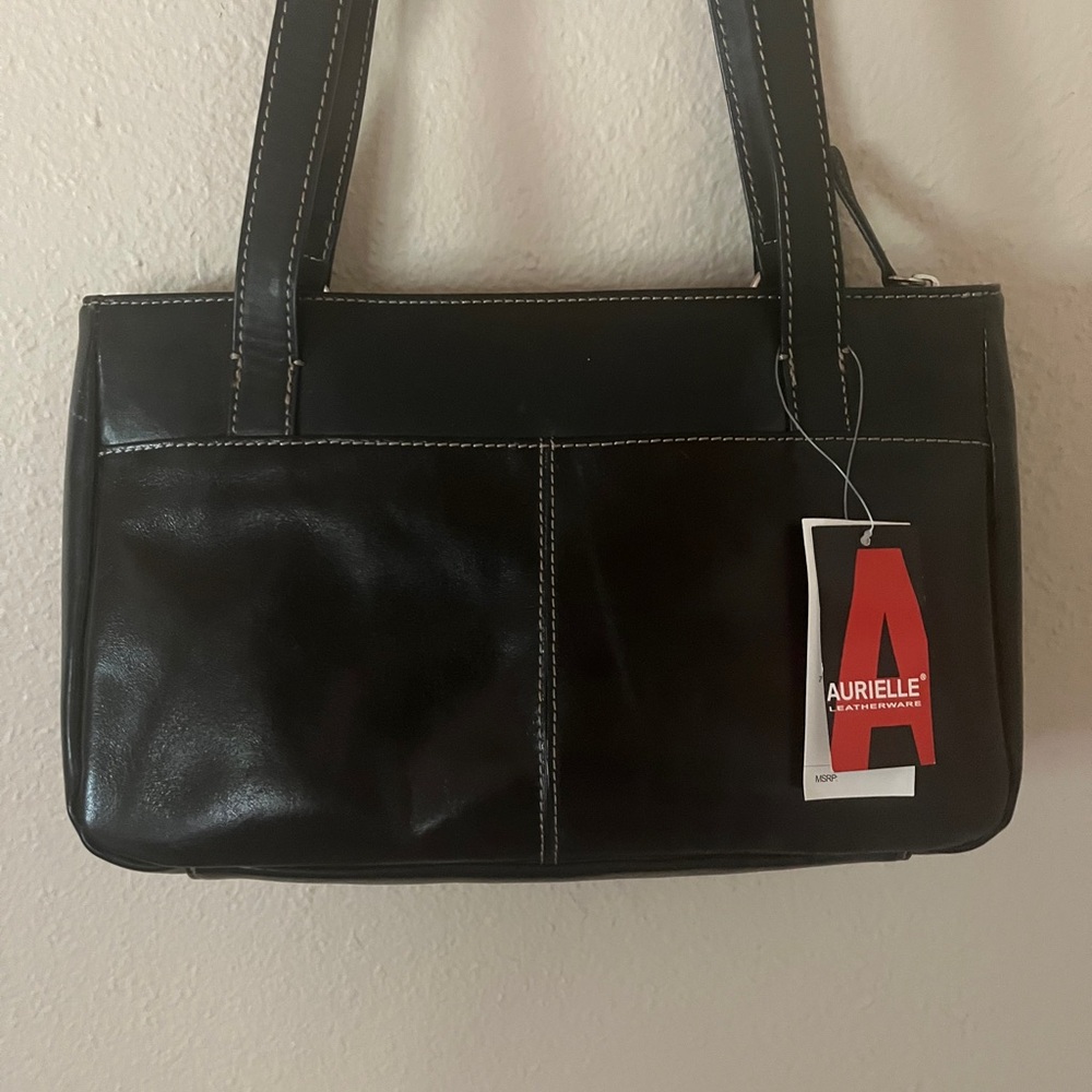 Aurielle "Maggie" Black Genuine Leather Shoulder Bag Never Used